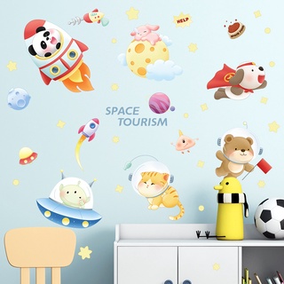 【Zooyoo】สติกเกอร์ติดผนัง ลายการ์ตูนสัตว์อวกาศ ขนาดเล็ก สําหรับตกแต่งบ้าน ห้องเด็กอนุบาล