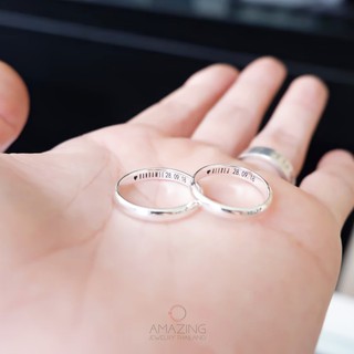 💍 แหวนน่ารัก Silver Ring (หน้าโค้ง 3 mm อักษร รมสีดำ) แหวนคู่รัก แหวนหมั้น แหวนแทนใจ แหวนเงินแท้ 925 แหวนสลักชื่อราคาถูก