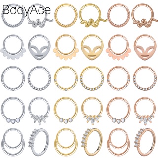 Bodyace 1 ชิ้น สเตนเลส เจาะรูจมูก Clicker Septum เจาะ คริสตัล จมูก แหวน ทุกวัน เกลียว ต่างหูเจาะ