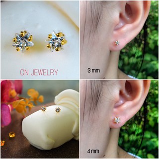 สินค้า ต่างหูดาวเพชร ต่างหูมินิมอล 👑 รุ่น3mm และ4mm 1คู่ CN Jewelry earings ตุ้มหู ต่างหูแฟชั่น ต่างเกาหลี ต่างหูทอง