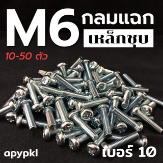 (10-50 ตัว) M6 สกรูหัวกลมสี่แฉกเหล็กชุบ JP