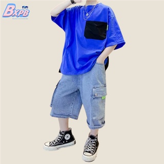 [BXPB] กางเกงยีนขาสั้น ลําลอง ทรงหลวม ใส่สบาย แฟชั่นสําหรับเด็กผู้ชาย อายุ 3-15 ปี