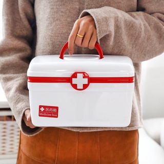 กล่องยา ปฐมพยาบาล 2 ชั้น 2-Layer First Aid Kit Box Medicine Storage กล่องปฐมพยาบาลความจุสูงปิดผนึกสองชั้นพร้อมหูหิ้ว