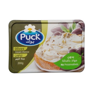 PUCK Cream Cheese with Olive 200 g. ครีมชีสเนื้อขาววาวรสน้ำมันมะกอกและสมุนไพร