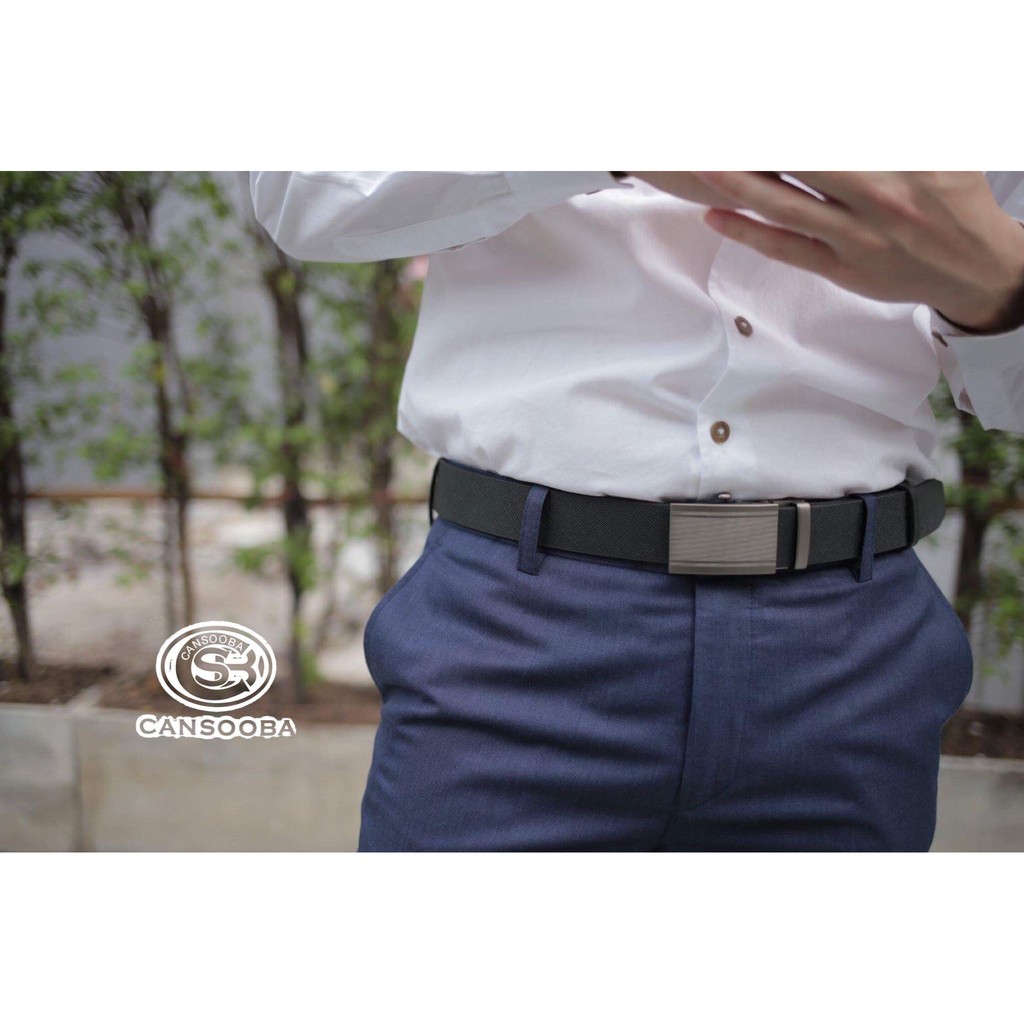 เข็มขัดออโต้ล็อค-autolock-belt-ลายซาฟเฟียโน-saffiano-leather-เข็มขัดหนังวัว-เข็มขัดผู้ชาย