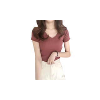 KFCเสื้อคอวีไหมพรม( สีเยอะ 22 สี ) V-neck เสื้อยืดคอวีสีพื้นไหมพรมFree Size เสื้อยืดคอวีสีพื้นไหมพรม#9966