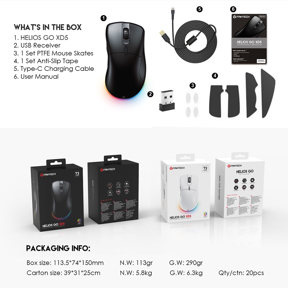 ภาพสินค้าFANTECH รุ่น XD5 HELIOS GO Pro Wireless 2.4 HGz Macro GAMING Mouse เมาส์เกมมิ่ง เมาส์ไร้สาย ไร้ดีเลย์ พร้อม feet mouse จากร้าน gadgetvilla บน Shopee ภาพที่ 6