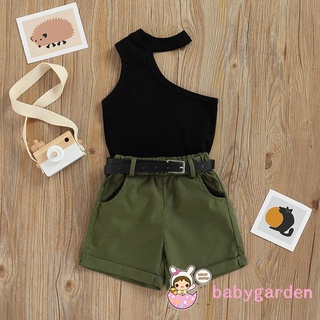 Babygarden- ชุดเสื้อแขนกุด เปิดไหล่ข้างเดียว และกางเกงขาสั้น แต่งกระเป๋าด้านข้าง สําหรับเด็กผู้หญิง อายุ 1-6 ปี