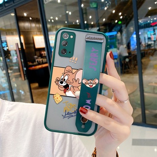 สําหรับ Samsung Galaxy Note20 Ultra Note10 Plus 4G 5G Note10 Lite A81 (ขาตั้งสายรัดข้อมือ) เคสโทรศัพท์มือถือใส ขอบนิ่ม กันกระแทก ลายการ์ตูน Naughty Cheese Jerry