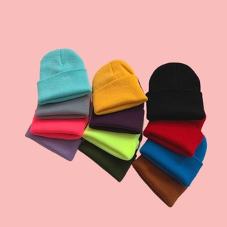 หมวกถัก ผ้าวูล สีพื้น แฟชั่นคู่รัก สําหรับผู้หญิง 08062