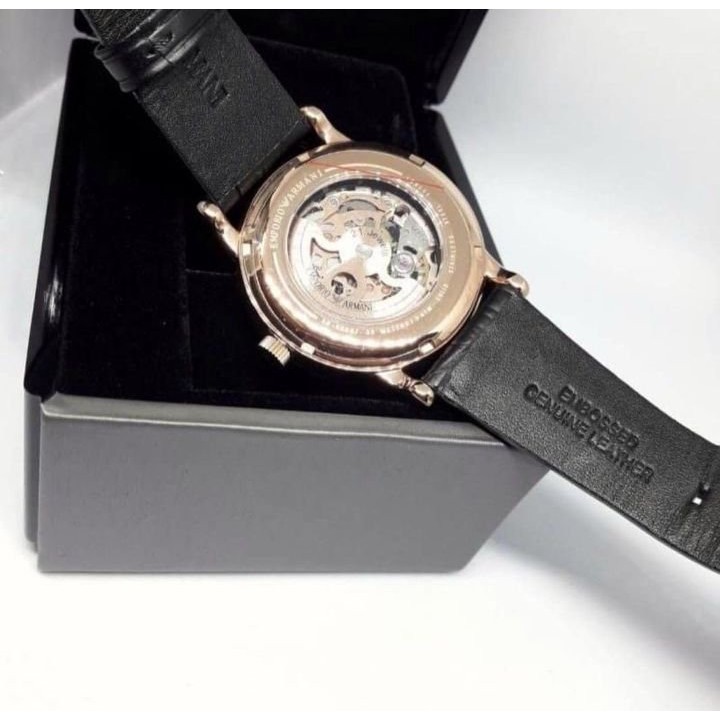 ar60007-armani-amani-rose-gold-สายหนังสีดำ-hollow-เด็กชายและเด็กหญิงนาฬิกา-42mm-43mm