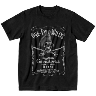 T-shirt  ผ้าฝ้าย The Goonies One Eyed Willy&amp;#39; s Rum s เสื้อยืดแขนสั้น พิมพ์ลายหัวกะโหลกโจรสลัด สําหรับผู้ชาย OIU12QWW