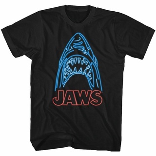 เสื้อยืดผ้าฝ้ายพิมพ์ลายขายดี เสื้อยืด ผ้าฝ้าย ลาย Jaws - Neon - American Classics - Adult EIjppp97ECgigb91