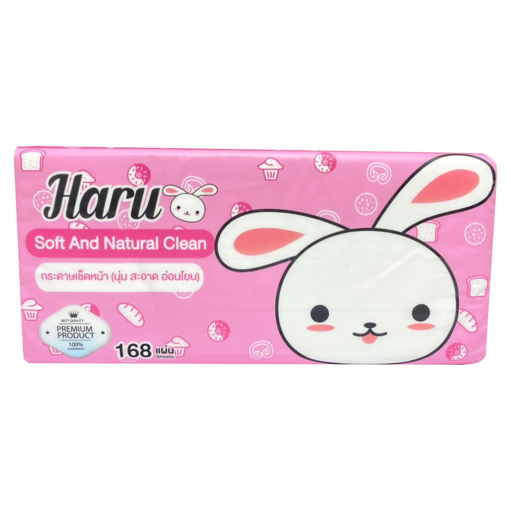 haru-กระดาษเช็ดหน้า-168-แผ่น-หนานุ่ม-2-ชั้น-ซึมซับดีเยี่ยม-ไม่ระคายเคืองผิว-จำนวน-1-ห่อ