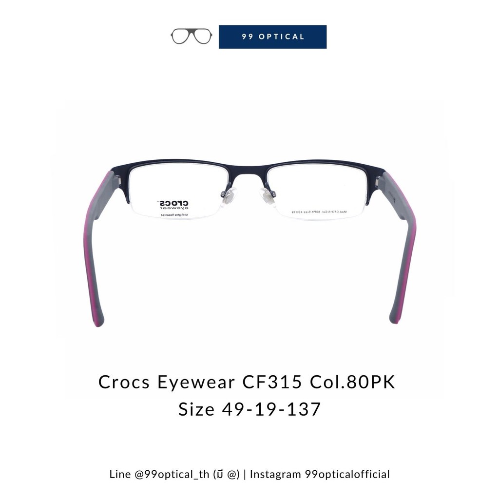 กรอบแว่นตา-crocs-eyewear-รุ่น-cf315-80pk-สีเทาชมพู-แว่นแฟชั่น-แว่นสายตา-metal-half-frame