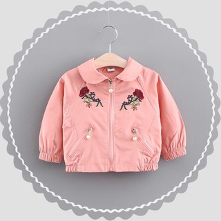 ✅พร้อมส่ง✅ เสื้อแจ็คเก็ตแขนยาวสีชมพูปักลายดอกไม้