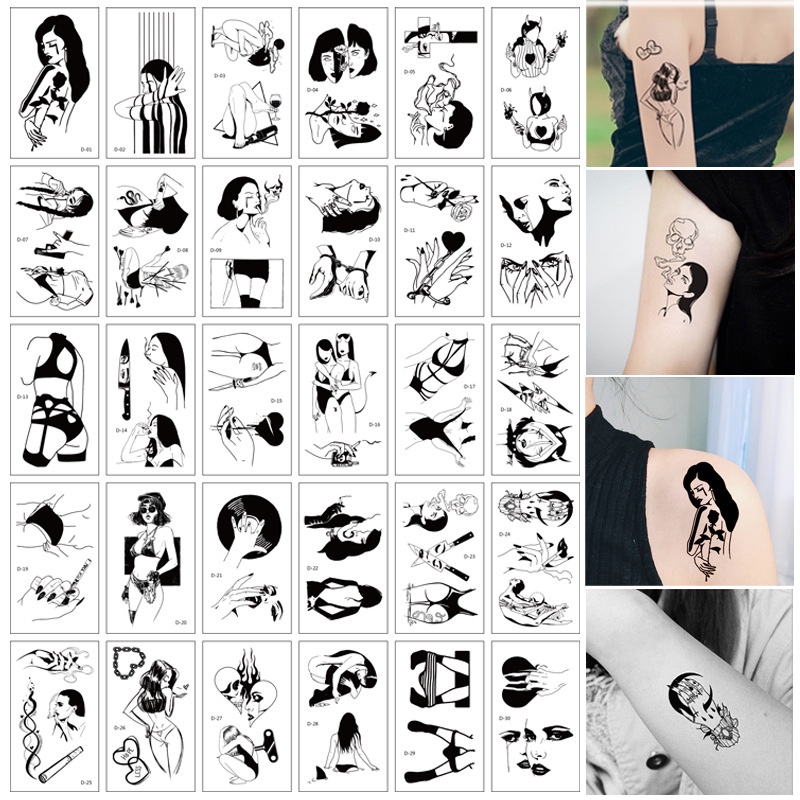 เซ็ท-6-แผ่น-แทททูรูปคน-ชุด-d-รอยสักชั่วคราว-sticker-tattoo