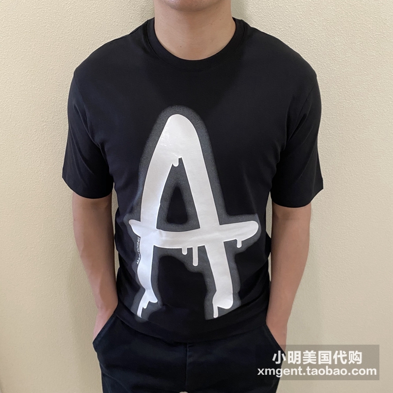 armani-exchange-armani-ax-เสื้อยืดลําลองสําหรับผู้ชายแขนสั้นคอกลมพิมพ์ลาย