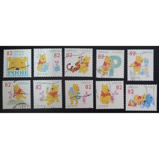 J299 แสตมป์ญี่ปุ่นใช้แล้ว ชุด Greetings Stamps - Disney Winnie the Pooh ปี 2017 ใช้แล้ว สภาพดี ครบชุด 10 ดวง