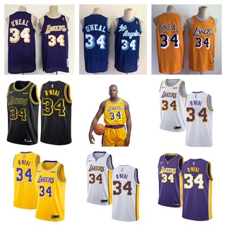 Los Angeles Lakers #34 Shaquille ONeal Short Sleeve Basketball Jersey Mens Sweatshirt เสื้อบาส เสื้อกีฬาแขนกุดผู้ชาย