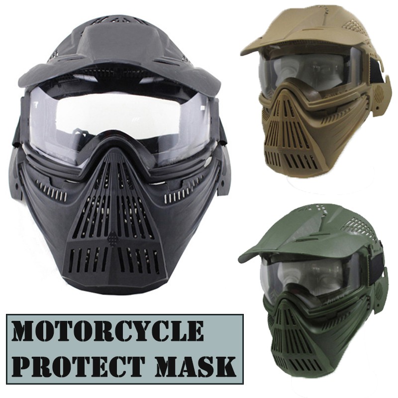 ราคาและรีวิวMens Outdoor Sports CS Transformers Face Protection Sunproof PC Lens Tactical Mask