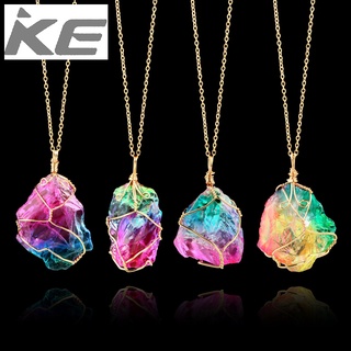 Seven Colors Natural Rough Stone Winding Crystal Pendant Transparent Multicolor Chain Necklace