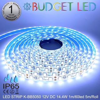 LED STRIP K-BB5050-6500K DC-12V CRI≥70 14.4W/1M IP65 ยี่ห้อBUDGET LED แอลอีดีไฟเส้นสำหรับตกแต่ง 300LED/5M 72W/5M Grade B