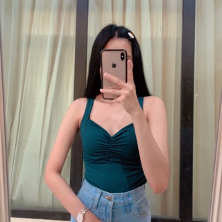 Body suit แขนกุดผ้านิ่มลื่นแต่งดีเทลช่วงอก รุ่นนี้มีแป๊กให้น้าาา
