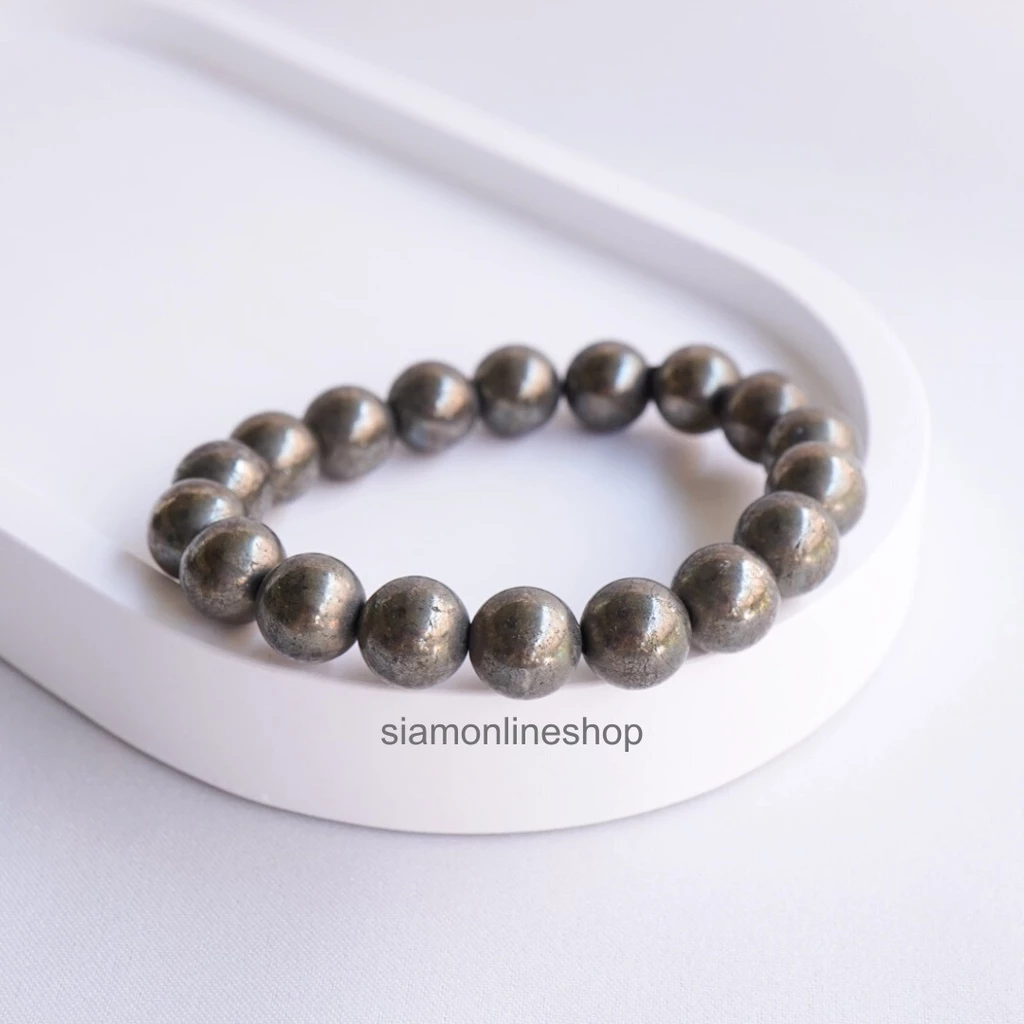 PYRITE ไพไรต์ เพชรหน้าทั่ง เลือกขนาดเม็ดหินได้ (4-14 มม) หินแห่งการดูดทรัพย์ ดูดเงิน สร้อยข้อมือหินแท้ https://wayoza.com