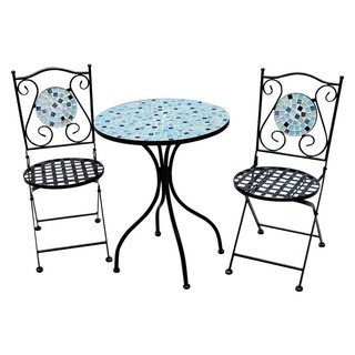ชุดโต๊ะเก้าอี้สนาม ชุดสนามโมเสก 2 ที่นั่ง SPRING BISTO LBL สีฟ้า เฟอร์นิเจอร์นอกบ้าน สวน อุปกรณ์ตกแต่ง STEEL DINING PATI