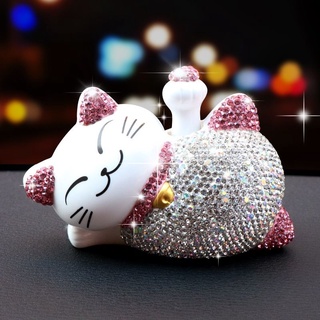 ✒✓รถ Lucky Cat เครื่องประดับ Solar Diamond ตุ๊กตาการ์ตูนน่ารักคอนโซลกลางรถตกแต่งภายใน Sleeping Meow