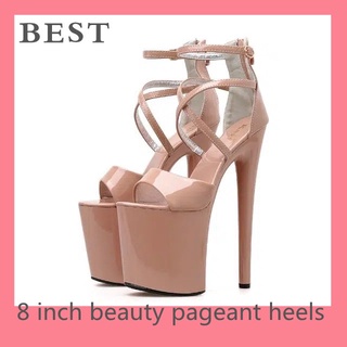 Venus Beauty Pageant รองเท้าส้นสูง#สีเบจ/ดำ8นิ้ว#งานแต่งงาน#590-1#รองเท้าแตะส้นแบนส้นหนา