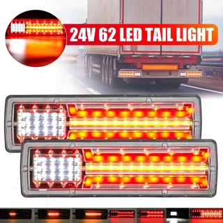 ไฟเบรกท้าย LED 24V 62 ดวง ไดนามิก อุปกรณ์เสริม สําหรับรถบรรทุก รถพ่วง 2 ชิ้น