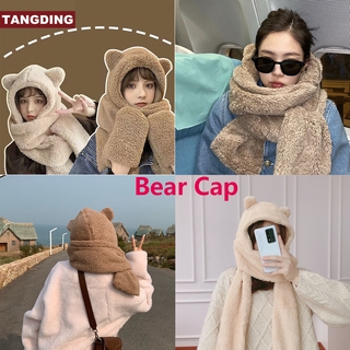 【COD Tangding】หมวกผ้าพันคอหูหมีน่ารัก