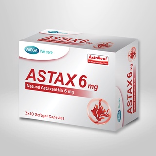 Mega we care astax (Astaxanthin) 6mg เมก้า วีแคร์ แอสแท็กซ์ บำรุงผิวลดริ้วรอย 30แคปซูล