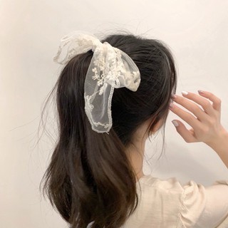 Lace Bow โบว์ลูกไม้สีครีม แบบหนีบ ละยาง