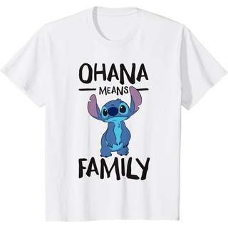 เสื้อยืดผ้าฝ้ายพรีเมี่ยม เสื้อยืด พิมพ์ลาย Disney Ohana Means Family Stitch