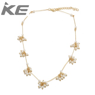 All-match alloy flower pearl single clavicle chain metal texture necklace women for girls for