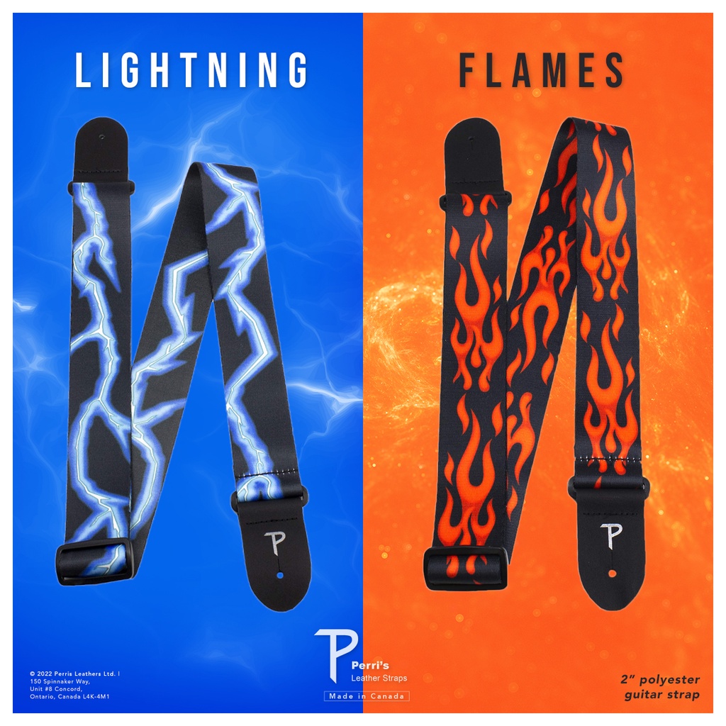 perris-lightning-bolt-amp-flames-guitar-strap-สายสะพายกีตาร์-polyester-ลิขสิทธิ์แท้-made-in-canada