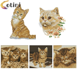 Cotini Ecological ชุดปักครอสติสเนื้อผ้าฝ้าย Diy รูปแมว 14 Ct สําหรับตกแต่ง