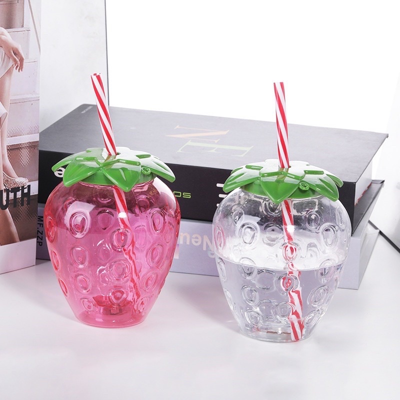 พร้อมส่ง-แก้วผลไม้-แถมหลอด-สายคาเฟ่-น้ำปั่น-แก้วพลาสติก-pvc-ให้เป็นของขวัญ-ใส่น้ำผลไม้-เปิดฝาได้
