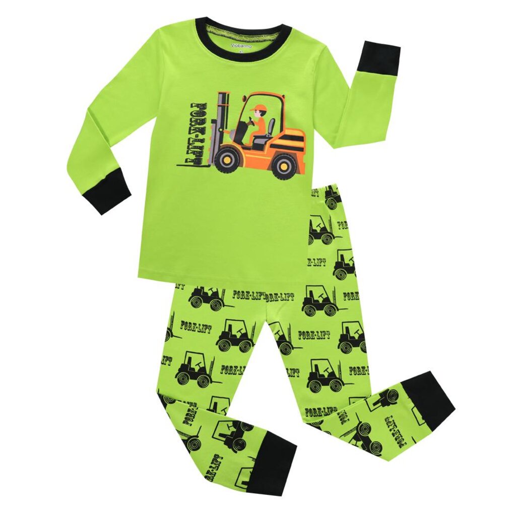 lblp-9023-ชุดนอนเด็กผู้ชาย-ผ้าเนื้อบางนิ่ม-สีเขียวรถโฟคลิฟท์-พร้อมส่งด่วนจาก-กทม
