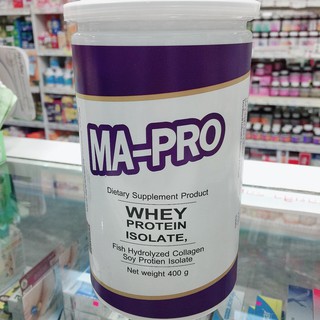 ภาพขนาดย่อของภาพหน้าปกสินค้าMA PRO Whey Protein Isolate มาโปร เวย์โปรตีน ไอโซเลต ผสมคอลลาเจน 400G อาหารเสริม Ma-pro MaPro จากร้าน eveanddrug บน Shopee