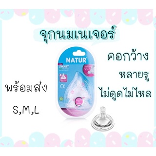 🍼จุกนมเนเจอร์ คอกว้าง 🍼 Natur จุกคอกว้าง มีหลายรู จุกไม่ดูดไม่ไหล แพ็ค 2 ชิ้น