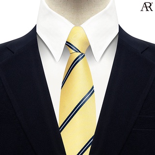 ANGELINO RUFOLO Necktie(NTS-ทาง024) เนคไทผ้าไหมทออิตาลี่คุณภาพเยี่ยม ดีไซน์ Classic Stripe สีเหลือง/สีโอรส/สีกรมท่า