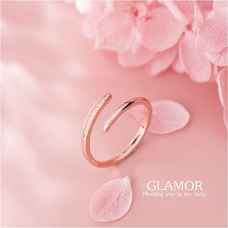 s925 Glamor ring แหวนเงินแท้ สีโรสโกลด์อ่อนหวาน ประดับ Cubic Zirconia (CZ) ใส่สบาย เป็นมิตรกับผิว สามารถปรับขนาดได้