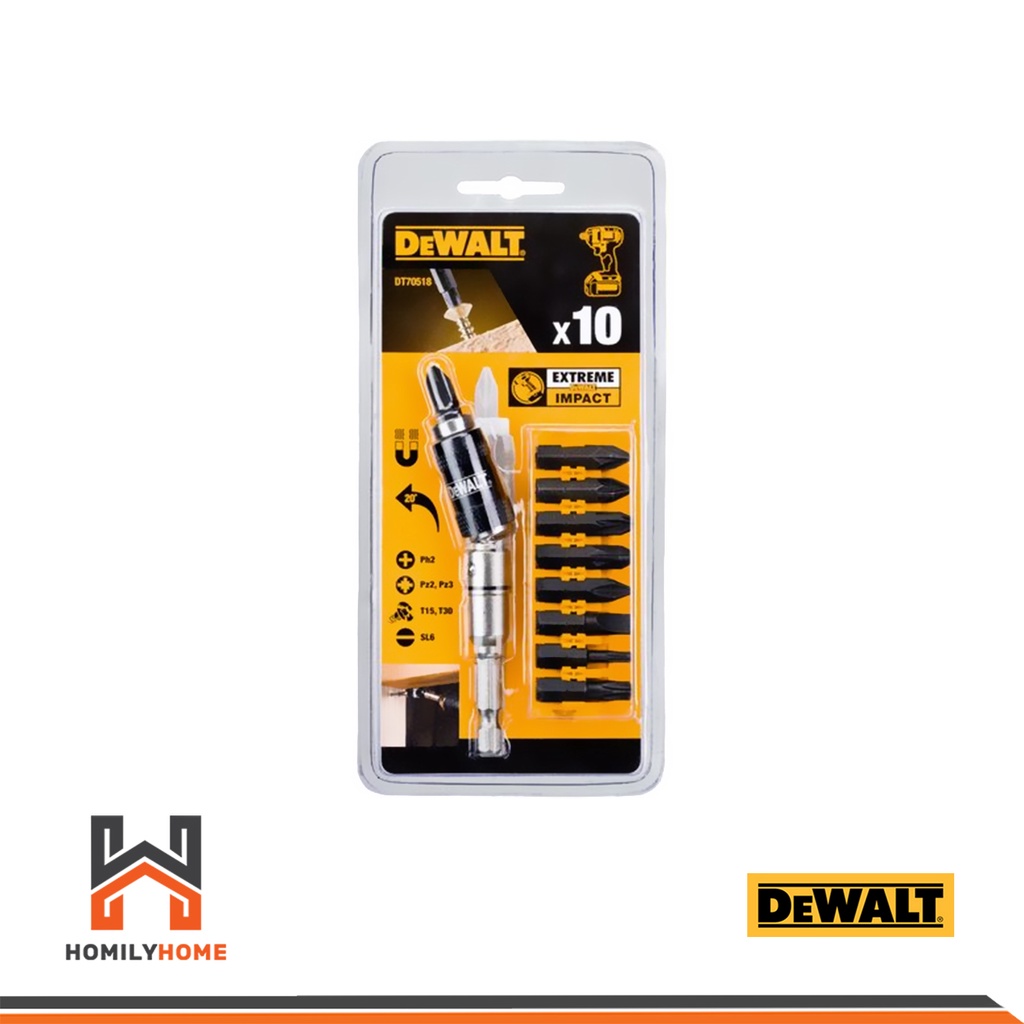 DEWALT ชุดไขควงกระแทก พร้อมหัวจับดอกสว่านแบบหมุนได้ 10 ชิ้น รุ่น ...