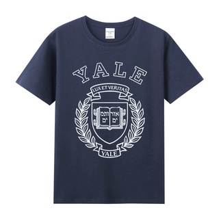 เสื้อยืดสีขาว❁สไตล์อเมริกัน American yale University พิมพ์รอบคอฝ้าย bottoming แขนสั้นผู้ชายและผู้หญิงเสื้อยืดฤดูร้อน bfS