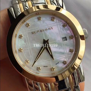 BURBERRY นาฬิกา BU1375 คลาสสิกสามมิติลายสก๊อตเปลือกหอยมุกหน้าปัดสองสีสแตนเลสนาฬิกาหญิง / 28mm / ของแท้