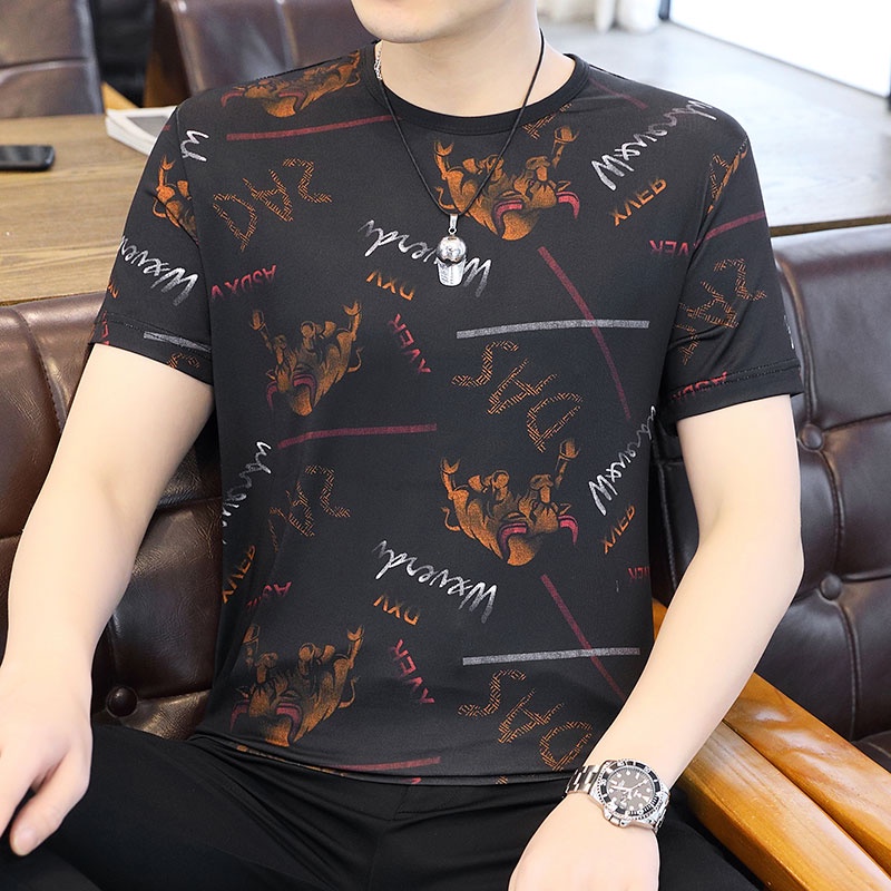 เสื้อยืดแขนสั้น-คอกลม-พิมพ์ลายกราฟฟิค-สไตล์เกาหลี-แฟชั่นฤดูร้อน-สําหรับผู้ชาย